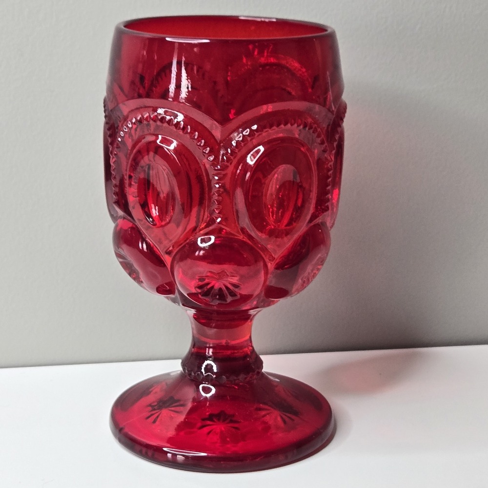 Vintage L .E. Smith Ruby‎ Red Moon And Stars Water Wine Goblet Glass